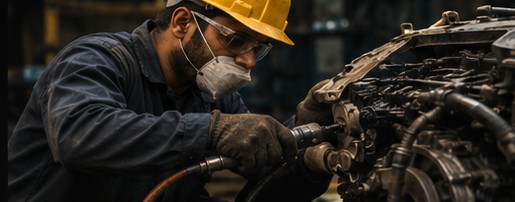 Automotive technician inspecting reusable vehicle components